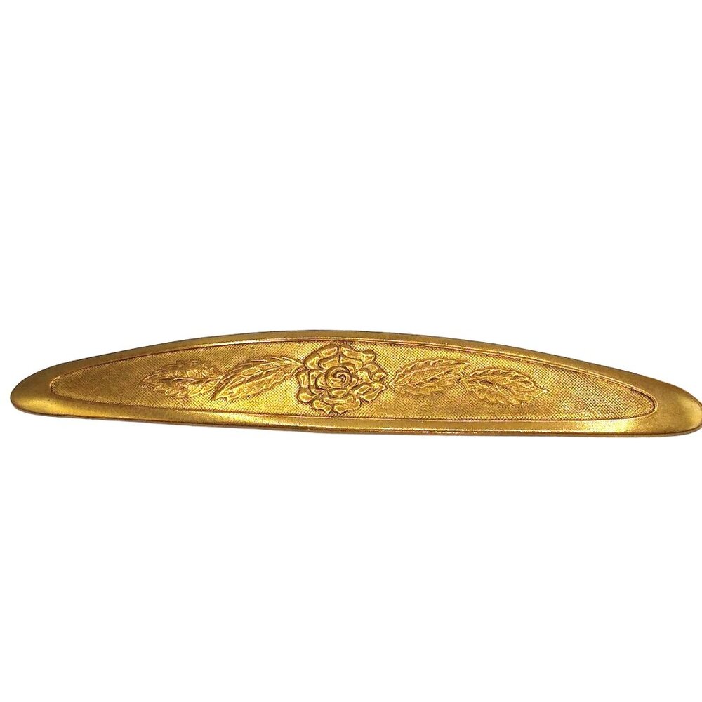 Vintage Brass Repousse Bar Brooch, Romantic Rose Pin, Floral Flower Lapel Pin
